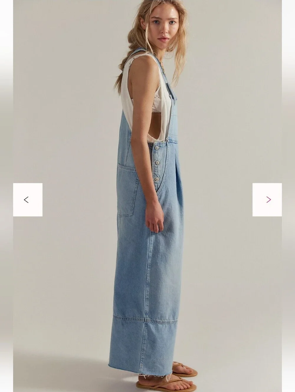 Free People Light Wash Denim Wide-Leg Overalls Jumpsuit